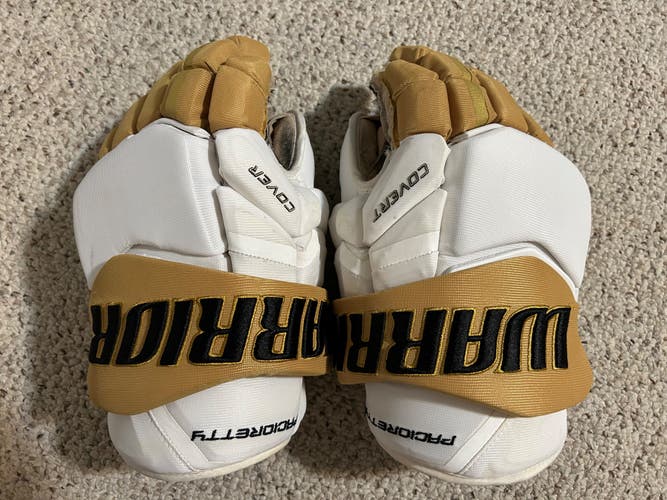 White Vegas Golden Knights Warrior Covert Pro Stock Gloves 14" used, excellent
