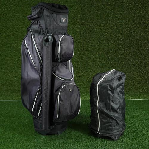 RJ SPORTS CART BAG 14-WAY DIVIDERS & PUTTER WELL GOLF BAG, BLACK