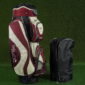 LADY FAIRWAY HSL CART BAG 14-WAY DIVIDERS LADIES GOLF BAG, WHITE / RED ~ NICE!!