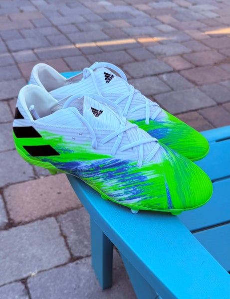 Men's Adidas Nemeziz 19.2 FG (EG7220) White/ Black/Green Soccer Cleats US Size 9