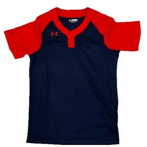 Under Armour Next 2 Button SS Baseball Jersey Men's S M Navy Blue Orange UBJ620M