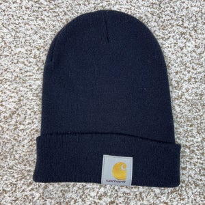 Carhartt Hat Beanie Knit Cuff Black Acrylic Winter Cold Weather Patch Mens Logo