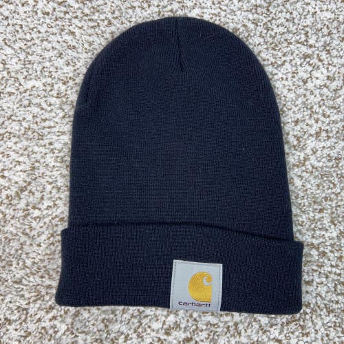 Carhartt Hat Beanie Knit Cuff Black Acrylic Winter Cold Weather Patch Mens Logo