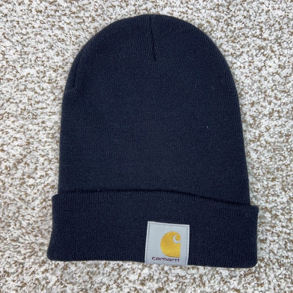 Carhartt Hat Beanie Knit Cuff Black Acrylic Winter Cold Weather Patch Mens Logo