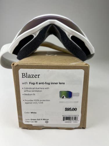 Smith Blazer Ski / Snow Goggles, White Frame, Green Sol-X Mirror Lens New