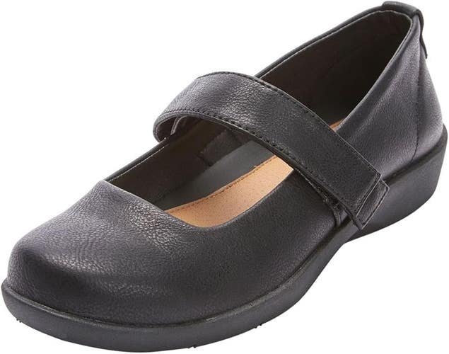 Comfortview Carla Flats Women's US 7 Black Leather Round Toe Mary Jane PQ637