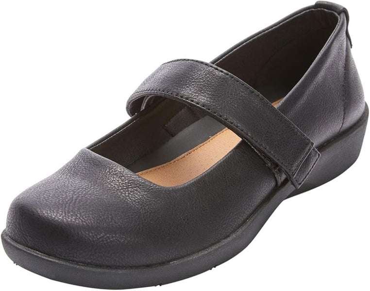 Comfortview Carla Flats Women's US 7 Black Leather Round Toe Mary Jane PQ637