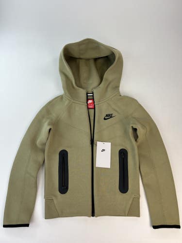Nike Kids Sportswear Tech Fleece Neutral Olive Full-Zip Hoodie FD3285-276 Sz S