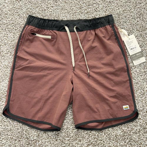 Vuori Short Mens Small Banks Marsala Slub Stripe Swim Trunks Board Shorts Sport
