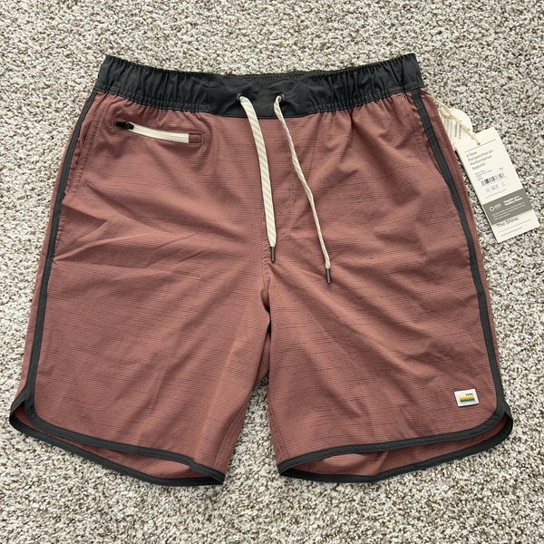 Vuori Short Mens Small Banks Marsala Slub Stripe Swim Trunks Board Shorts Sport