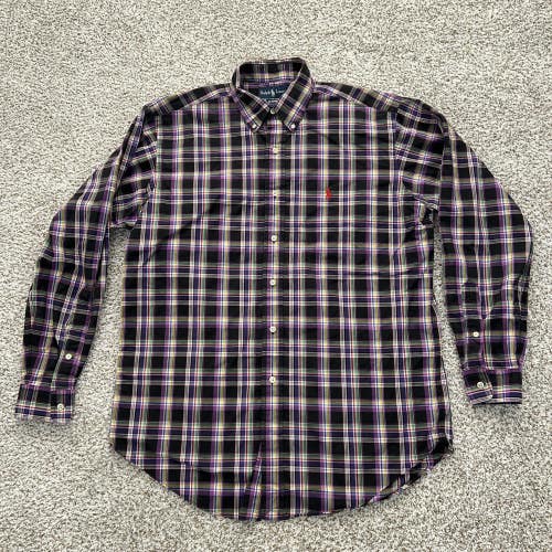 Ralph Lauren Shirt Mens Medium Purple Black Plaid Classic Fit Pony Preppy Cotton