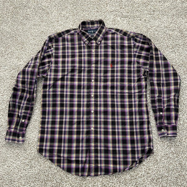 Ralph Lauren Shirt Mens Medium Purple Black Plaid Classic Fit Pony Preppy Cotton