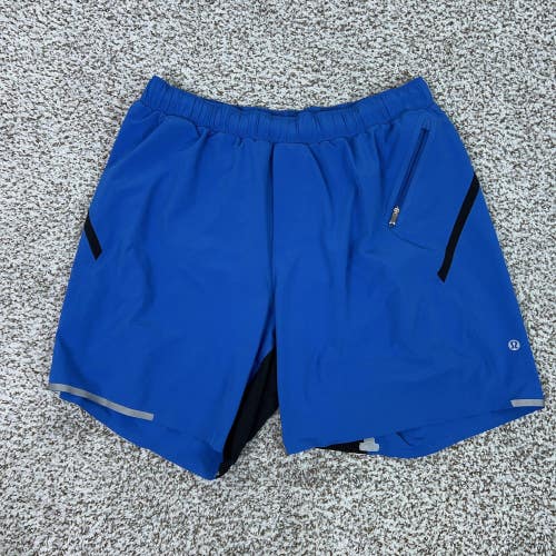 Lululemon Shorts Mens Large Blue Running Lined Surge Athletic Sports Gym Logo