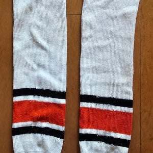 White/Orange Senior Medium CCM Hockey Socks (Used)