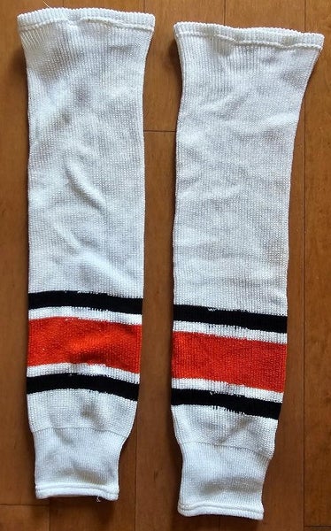 White/Orange Senior Medium CCM Hockey Socks (Used)