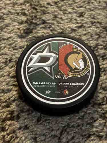 Dallas Stars vs Ottawa Senators NHL Match Up Hockey Puck December 15, 2023