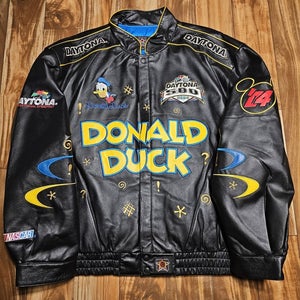 NEW Vintage Disney Donald Duck Daytona 500 Nascar Racing Leather Jacket Size 3XL