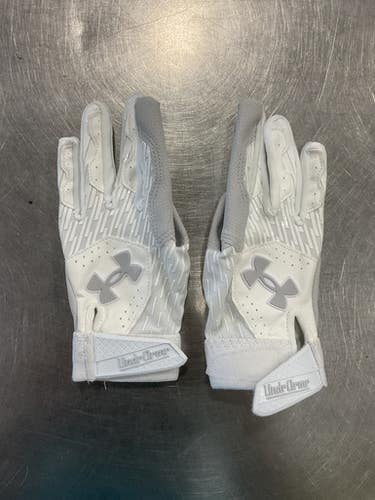 Used Under Armour CLEAN UP BB/SB Batting Gloves White SM 11614-S000221178
