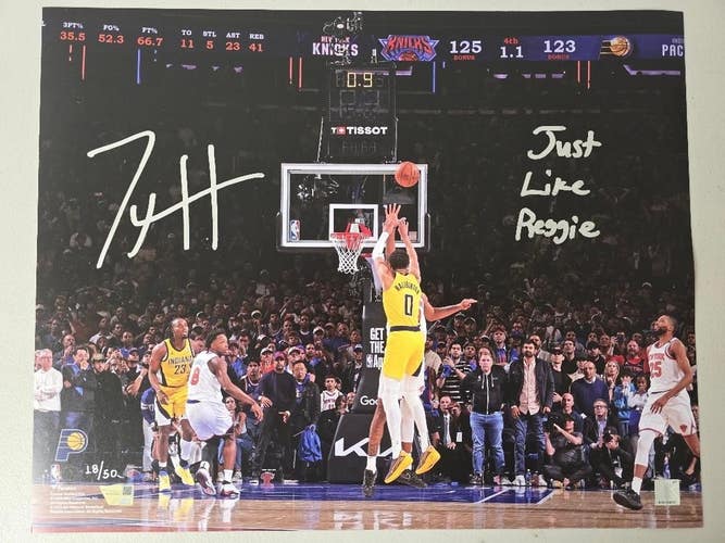 Pacers TYRESE HALIBURTON Signed 16x20 "Just Like Reggie" vs Knicks LE of 50 COA