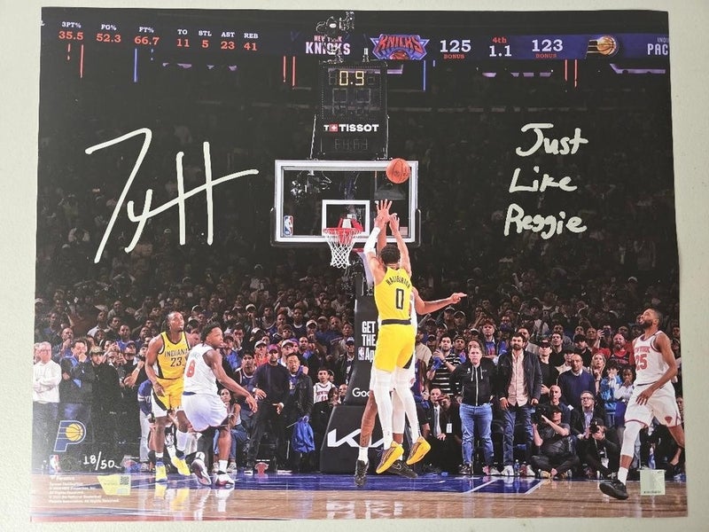 Pacers TYRESE HALIBURTON Signed 16x20 "Just Like Reggie" vs Knicks LE of 50 COA