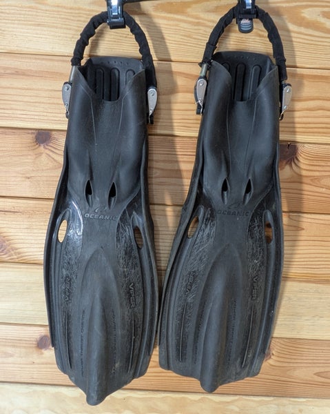 Oceanic Viper Open Heel Dive Snorkel Fins Flippers XL - XS Scuba Spring Straps