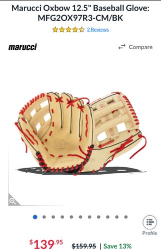 Outfield RH Marucci Oxbow Baseball Glove 12.5" (New)