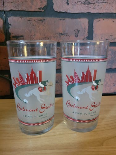 Pair of 135th Belmont Stakes 2003 Souvenir Belmont Jewel Glasses