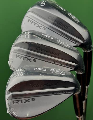 Cleveland RTX6 Zipcore Black Satin Wedge Set 52-10*, 56-10*, 60-10* Steel NEW!