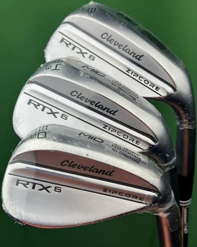 Cleveland RTX6 Zipcore Wedge Set 50-10*, 54-10*, 58-10* Steel GW, SW, LW NEW!