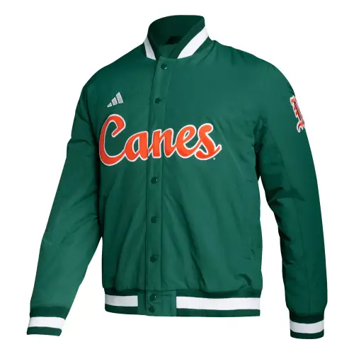 Adidas University Of Miami Hurricanes Canes Coaches Bomber Button Jacket HS8536