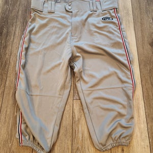 Large Rawlings Men’s Gray Knicker Baseball Pants, Red, White & Blue Striped (NWT