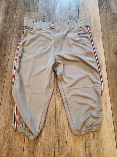 Large Rawlings Men’s Gray Knicker Baseball Pants, Red, White & Blue Striped (NWT