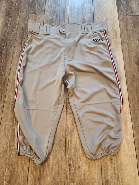 Large Rawlings Men’s Gray Knicker Baseball Pants, Red, White & Blue Striped (NWT