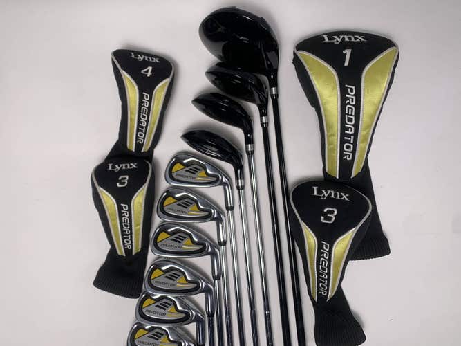 Lynx Predator Club Set Driver 3W 3H 4H 5-PW Putter Graphite & Steel Mens RH HC