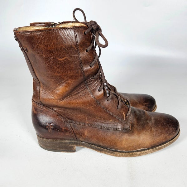 FRYE Womens Brown Leather Lace-Up Boots Style Size: 7 B Side Zip