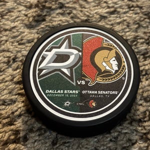 Dallas Stars vs Ottawa Senators NHL Match Up Hockey Puck 12/15/2023