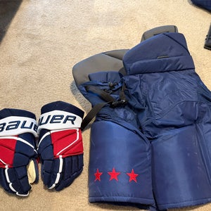 Pro Stock Washington Capitals Bauer Hyperlite Gloves Size 14 and Nexus Lite Size Large Pants