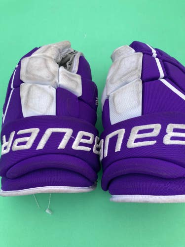 Purple Senior Bauer Supreme Ultrasonic Gloves 14" Pro Stock Holy Cross