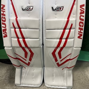 White & Red Intermediate Vaughn VX1 Goalie Leg Pads (Like New) | 30" +2"