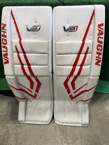 White & Red Intermediate Vaughn VX1 Goalie Leg Pads (Like New) | 30" +2"