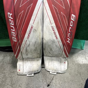 Red & White Bauer Supreme S190 Goalie Leg Pads (Used) | Intermediate Medium