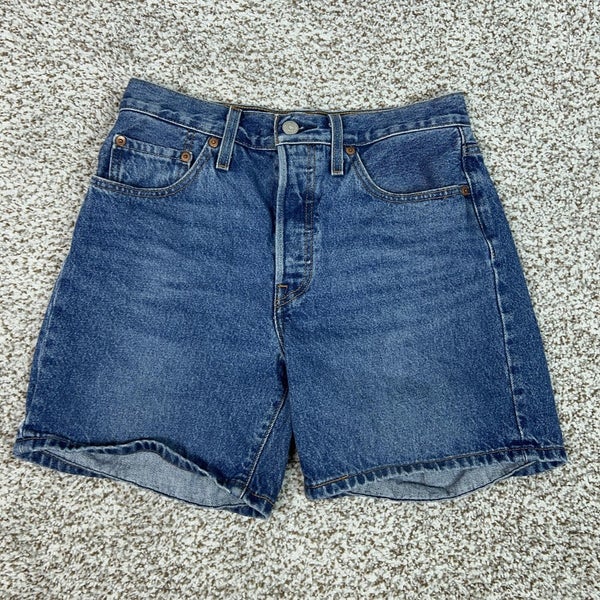 Levis 501 Shorts Womens 27 Blue Denim High Rise Button Fly Classic Style Cotton