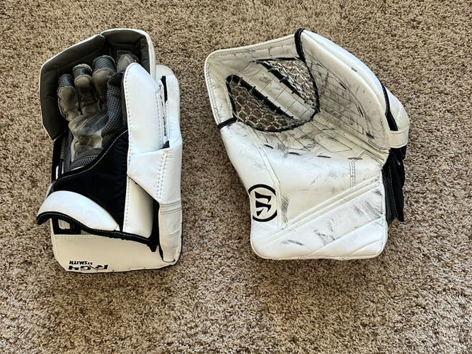 Warrior G4 Pro / GT Pro Hockey Goalie Blocker Catcher Set Reg Hand White Sr