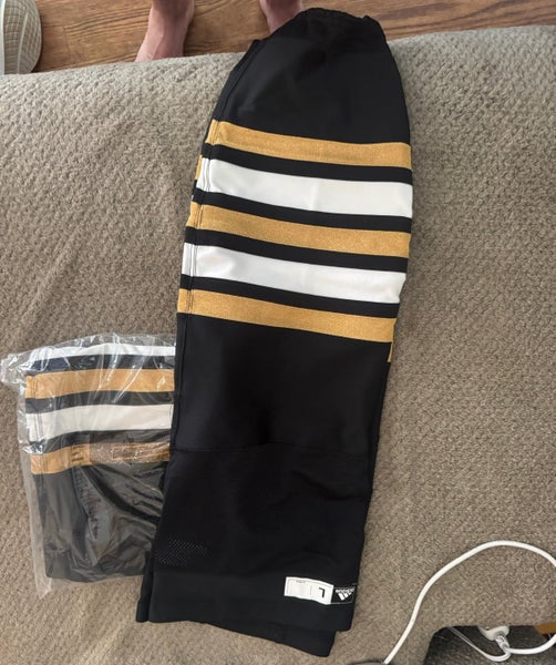 2 Bruins Centennial Black Large Senior Adidas Socks Pro Stock (New) black and white pair