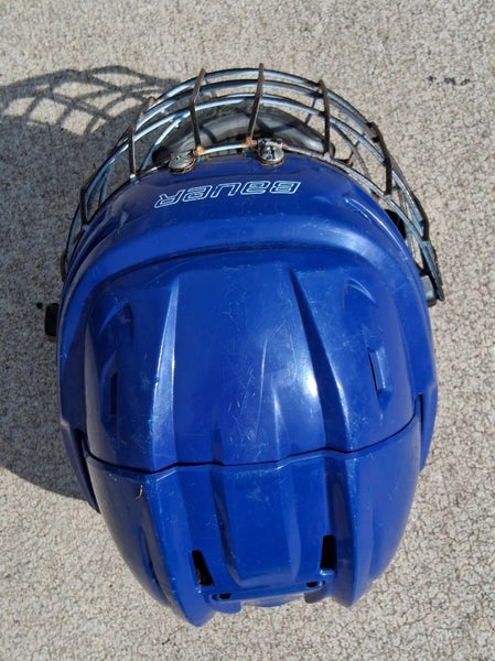 Medium Blue Bauer Re-Akt Helmet combo (Used)