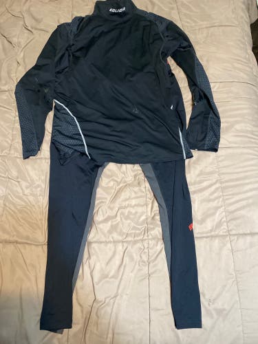 Black Men's Bauer Compression set (Used) top and bottom with sock Velcro. Size XXL