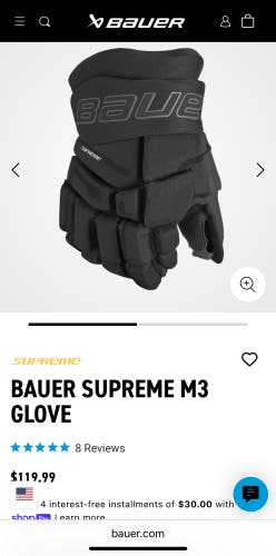 Bauer Supreme M3 Gloves 10" (New)