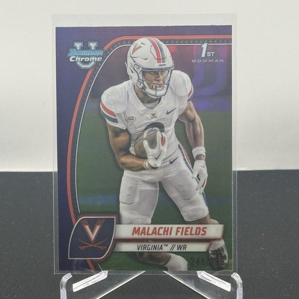 Malachi Fields Virginia Cavaliers 24 Bowman U Football 1st Purple Refractor /399