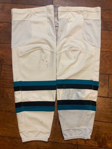 Large San Jose Sharks NHL Pro Stock Game Socks - White Away *Price is Firm - Read Full Description*