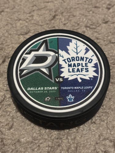 Dallas Stars vs Toronto Maple Leafs NHL Match Up Hockey Puck 10/26/2023